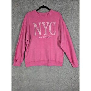 Hollister Sweatshirt Womens S Pink NYC Graphic Crewneck Logo Grunge City Girl